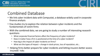 Combined Database
• We link cyber incident data with Compustat, a database widely used in corporate
finance analysis
• Few...