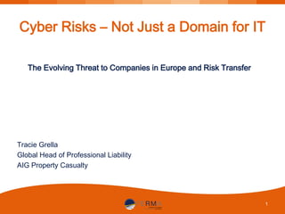 Cyber Risks – Not Just a Domain for IT
The Evolving Threat to Companies in Europe and Risk Transfer

Tracie Grella
Global Head of Professional Liability
AIG Property Casualty

1

 