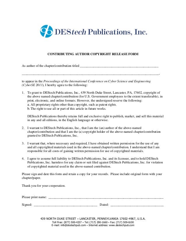 cyber se 2013 copyright release form release of copyright form