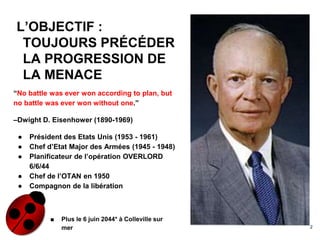 http://www.personalinteractor.eu
L’OBJECTIF :
TOUJOURS PRÉCÉDER
LA PROGRESSION DE
LA MENACE
“No battle was ever won according to plan, but
no battle was ever won without one.”
–Dwight D. Eisenhower (1890-1969)
● Président des Etats Unis (1953 - 1961)
● Chef d’Etat Major des Armées (1945 - 1948)
● Planificateur de l’opération OVERLORD
6/6/44
● Chef de l’OTAN en 1950
● Compagnon de la libération
■ Plus le 6 juin 2044* à Colleville sur
mer 2
 