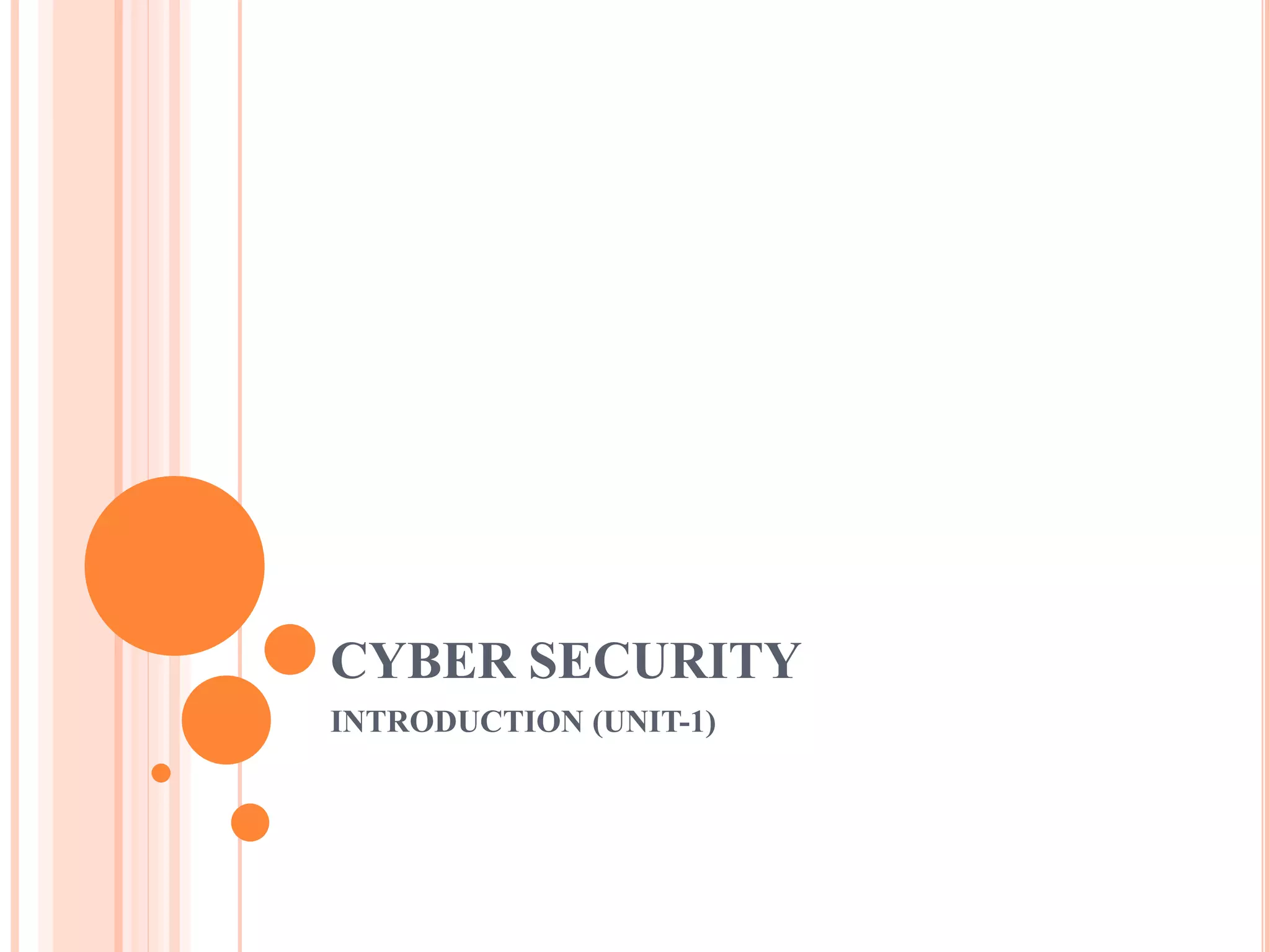 CYBER SECURITY
INTRODUCTION (UNIT-1)
 