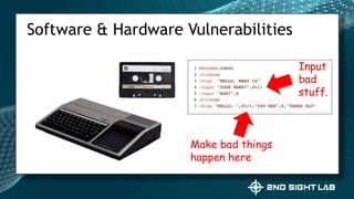 Software & Hardware Vulnerabilities
Input
bad
stuff.
Make bad things
happen here
 