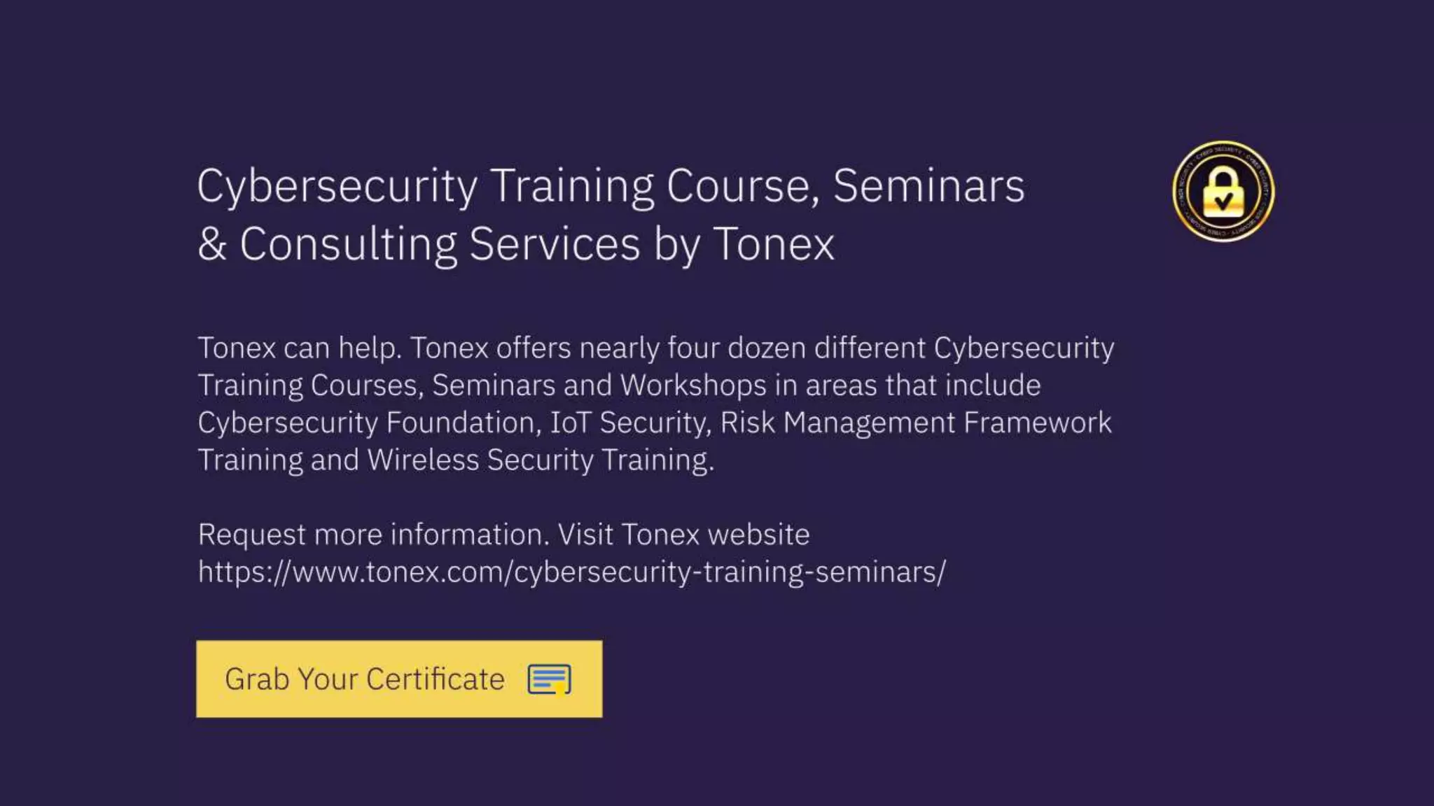 Cyber Security Certification Training Course, Seminars and Consulting Services by Tonex