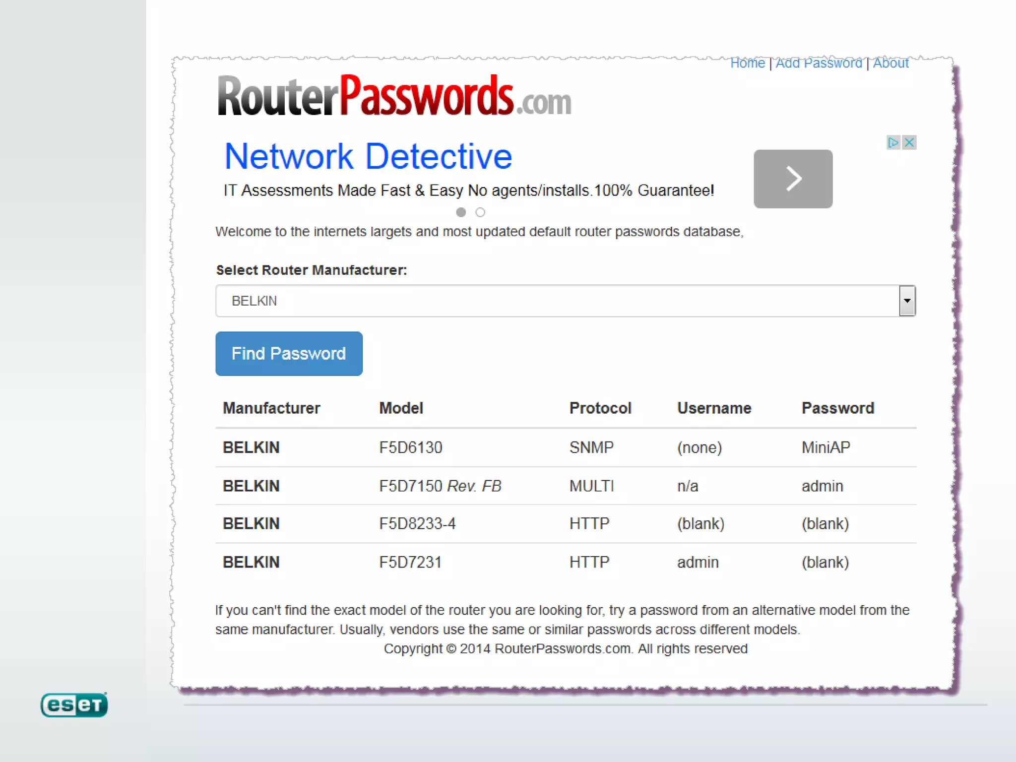 How to secure home routers
• Home routers are being targeted
• Make sure firmware is up-to-date
• Change the default password
• Hint: it may be “password”
• And anyone can find out that default
password…
 