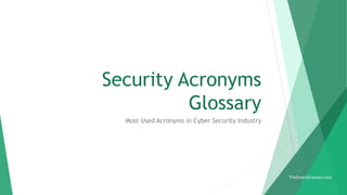 TheSmartScanner.com
Security Acronyms
Glossary
Most Used Acronyms in Cyber Security Industry
 