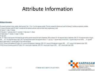 Attribute Information
4/17/2021 CYBER SECURITYANALYTICS 28
 