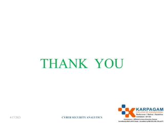 THANK YOU
4/17/2021 39
CYBER SECURITYANALYTICS
 
