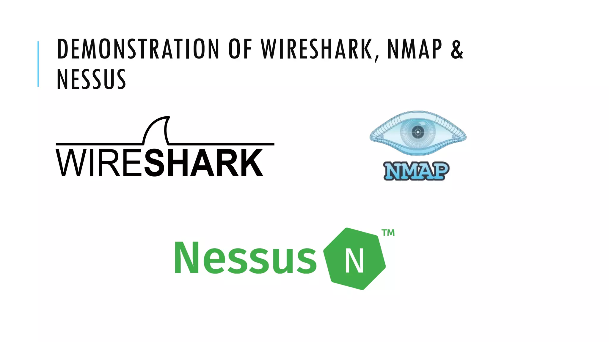 DEMONSTRATION OF WIRESHARK, NMAP &
NESSUS
 