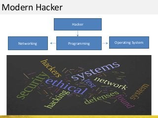 Modern Hacker
Networking Programming Operating System
Hacker
 