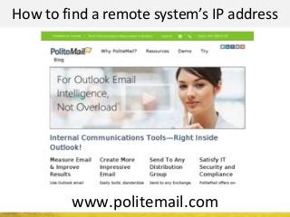 How to find a remote system’s IP address
www.politemail.com
 