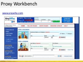 Proxy Workbench
www.anywho.com
 