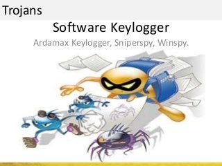 Trojans
Ardamax Keylogger, Sniperspy, Winspy.
Software Keylogger
 