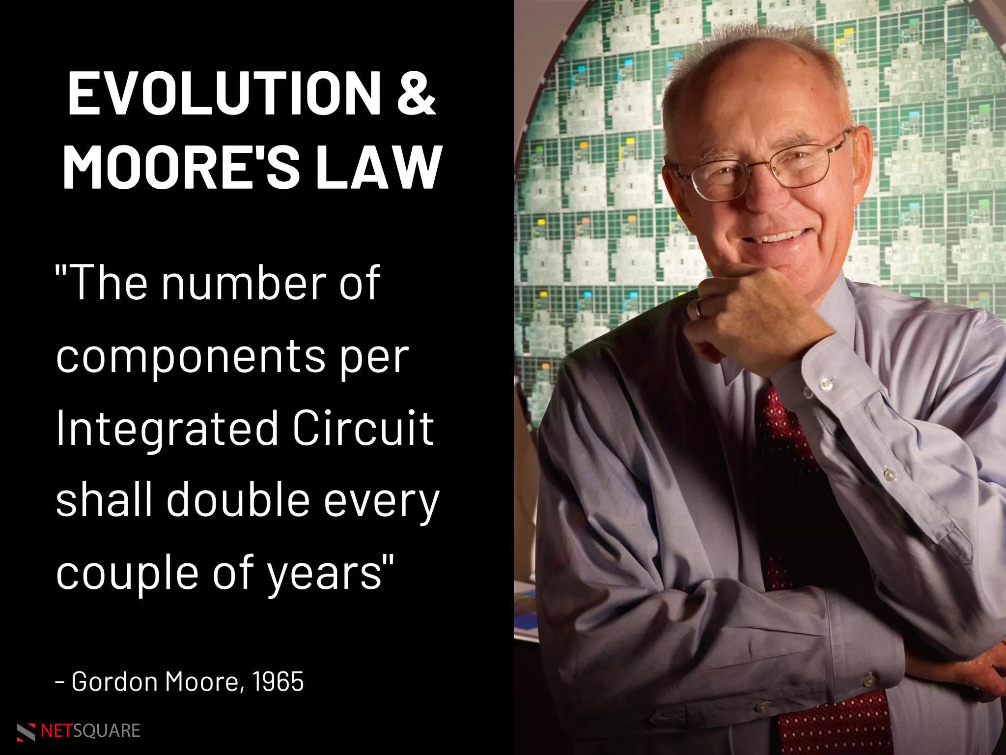 NETSQUARE
EVOLUTION &
MOORE'S LAW
"The number of
components per
Integrated Circuit
shall double every
couple of years"
- Gordon Moore, 1965
 