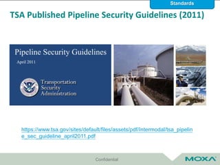 Confidential
TSA Published Pipeline Security Guidelines (2011)
https://www.tsa.gov/sites/default/files/assets/pdf/Intermodal/tsa_pipelin
e_sec_guideline_april2011.pdf
Standards
 