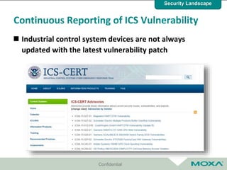 Confidential
Continuous Reporting of ICS Vulnerability
 Industrial control system devices are not always
updated with the latest vulnerability patch
Security Landscape
 