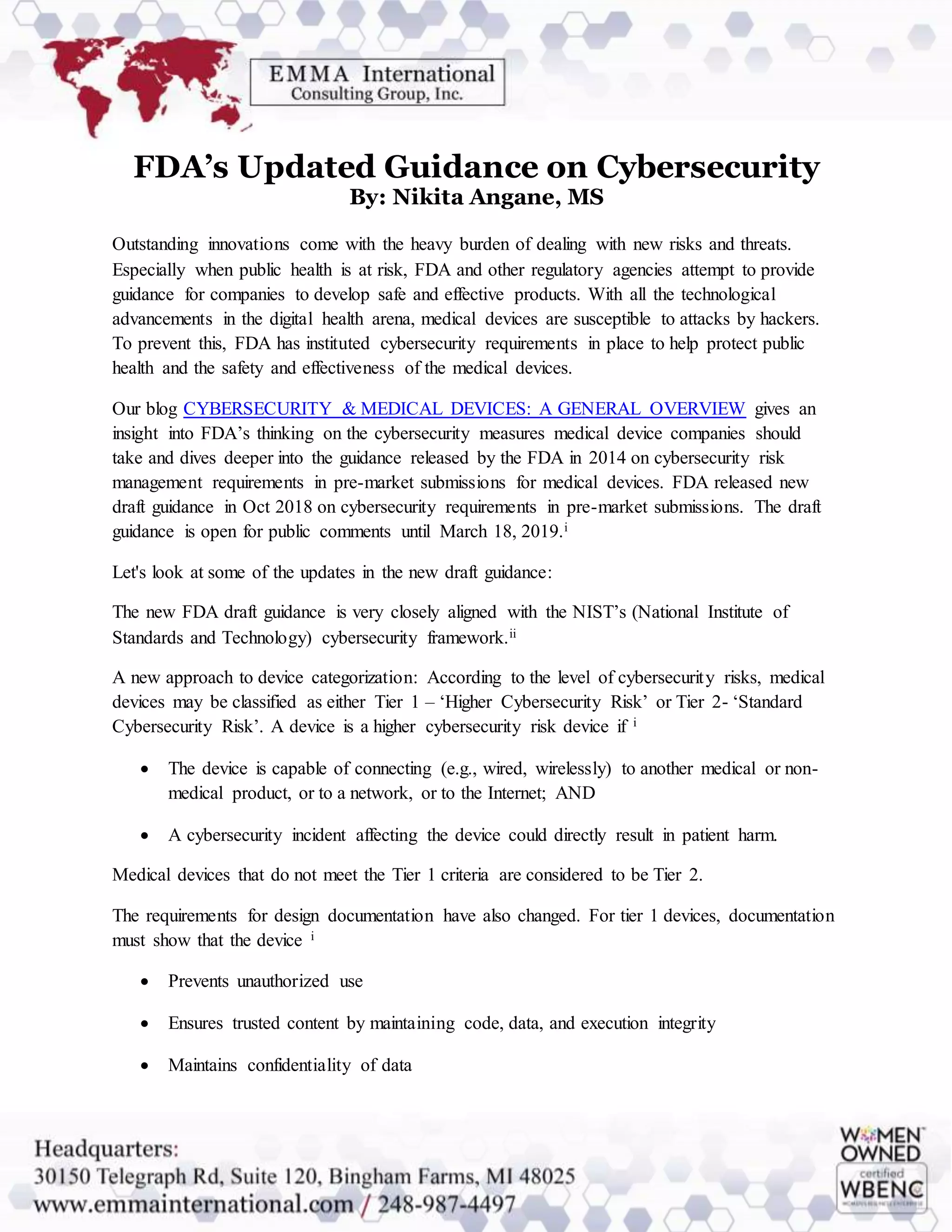 FDA’s Updated Guidance on Cybersecurity | DOCX