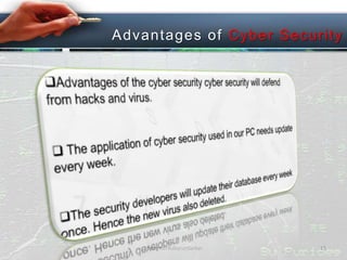 A dvantages of C yber S ecuri ty

PresenterNabarunSarkar

15

 