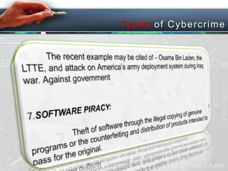 Types of C ybercri me

PresenterNabarunSarkar

8

 