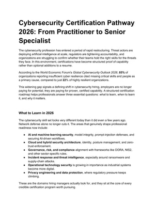 Cybersecurity Certification Pathway 2026 From Practitioner to Senior ...