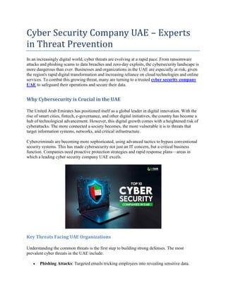 Cyber Security Company UAE Experts in Threat Prevention | PDF