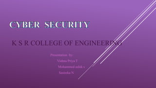 K S R COLLEGE OF ENGINEERING
Presentation by:
Vishnu Priya T
Mohammed ashik s
Sasireka N
 
