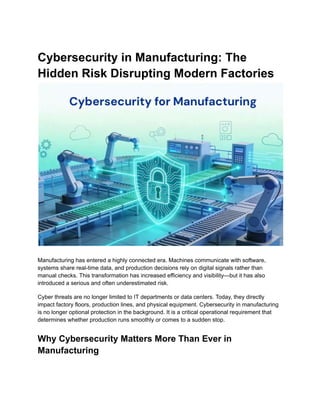 Cyber Risk Manufacturing Technology Cybersecurity in Manufacturing: Protecting Modern Factories from ...