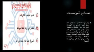 ‫نصائحًللمؤسسات‬

‫يجب‬
‫أن‬
‫تمتلك‬
‫المؤسسات‬
‫إطار‬
‫عم‬
‫ل‬
‫حول‬
‫كيفية‬
‫التعامل‬
‫مع‬
‫الهجمات‬
‫السيبرانية‬
‫غير‬
‫المكتملة‬
‫والناج‬
‫حة‬
.
‫يمكن‬
‫لـ‬
‫إطار‬
‫عمل‬
‫واحد‬
‫يحظى‬
‫بقدر‬
‫من‬
‫االحترام‬
‫أن‬
‫يرشدك‬
.
,
‫ويوضح‬
‫كيف‬
‫يمكنك‬
‫تحديد‬
‫الهجمات‬
‫وحماي‬
‫ة‬
‫األنظمة‬
‫واكتشاف‬
‫التهديدات‬
‫والتصدي‬
‫لها‬
‫والتعافي‬
‫من‬
‫الهجمات‬
‫الناجحة‬
.
 