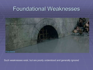 Foundational Weaknesses 
Photo Source 
Such weaknesses exist, but are poorly understood and generally ignored 
 