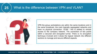 What is the difference between VPN and VLAN?
25
VPN the group workstations are within the same locations and in
the same broadcast, the main logically segregated networks and
have no physical connection. VLAN - this is related to remote
access to the company network. The connection of two points
within a secured and encrypted tunnel. There is no encryption
technique involved and it slices the logical network into different
sections to manage and secure different aspects
 