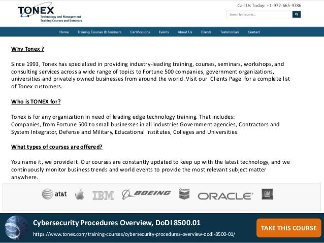 Cybersecurity Procedures Overview, DoDI 8500.01