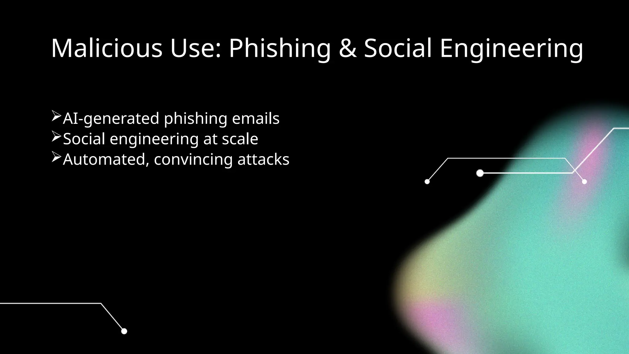 Malicious Use: Phishing & Social Engineering
AI-generated phishing emails
Social engineering at scale
Automated, convincing attacks
 