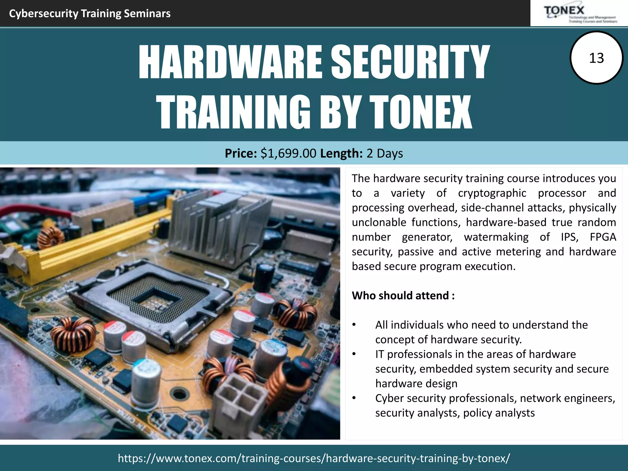 Cybersecurity Training Seminars, 44 Courses : Tonex Training | PPT