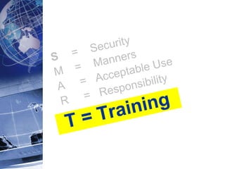 S     =  Security M   =  Manners A  =  Acceptable Use R  =  Responsibility T = Training 
