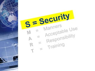 S = Security M   =  Manners A     =  Acceptable Use R     =  Responsibility T     =  Training 