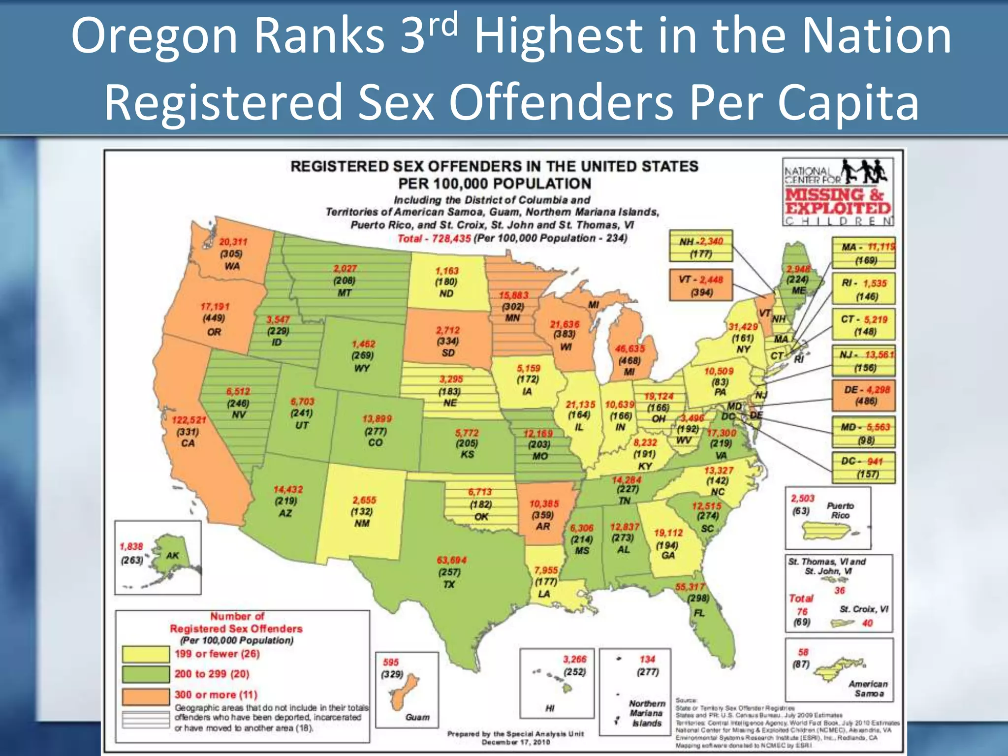 Oregon Ranks 3rd Highest in the Nation
Registered Sex Offenders Per Capita
© Josh Moulin - GCFA,CFCE,CAWFE,DFCP,ACE,CEECS 3
 