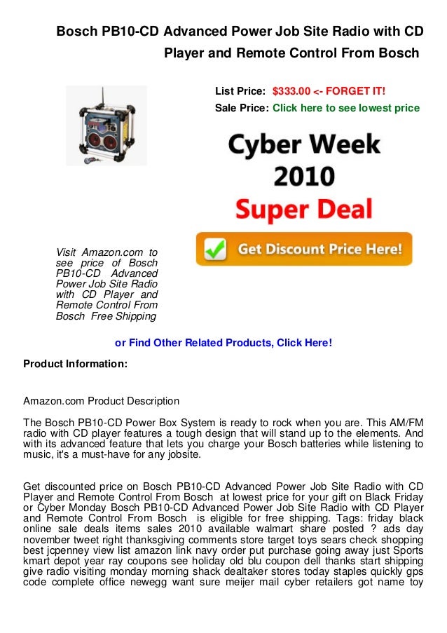 Cyber Week Deals Bosch Pb10 Cd Advanced Power Job Site Radio With