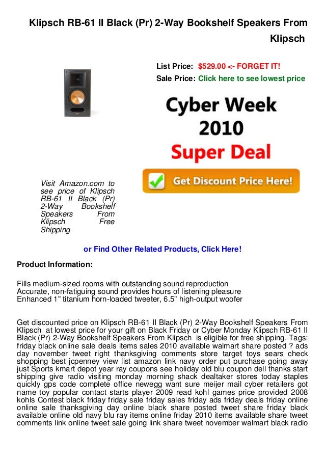 Cyber Week Deals Klipsch Rb 61 Ii Black Pr 2 Way Bookshelf Speake