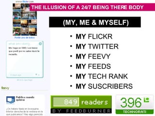 MY  FLICKR MY  TWITTER MY  FEEVY MY  FEEDS MY  TECH RANK MY  SUSCRIBERS (MY, ME & MYSELF) THE ILLUSION OF A 24/7 BEING THERE BODY 