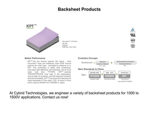 Backsheet Products
At Cybrid Technologies, we engineer a variety of backsheet products for 1000 to
1500V applications. Contact us now!
 