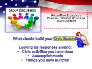 Use JamBoard for your group
Please post first names of your group
on your JamBoard
 