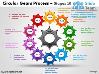 Circular Gears Process – Stages 10
                                                                            •       Your Text Goes here
                                                                            •       Download this
                                                                                    awesome diagram
             •       Put Your Text here
             •       Download this awesome
                                                                   Text 1                           •     Put Text Goes here
                     diagram
                                                                                                    •     Download this
                                                 Text 10                               Text 2             awesome diagram



                                                                                                                •    Your Text Goes here
•       Your Text here                                                                                          •    Download this
•       Download this awesome           Text 9                                                   Text 3              awesome diagram
        diagram



                                                                                                                •   Put Your Text here
    •   Put Your Text here              Text 8                                                                  •   Download this
                                                                                                 Text 4
    •   Download this                                                                                               awesome diagram
        awesome diagram



                                                 Text 7                               Text 5         •    Your Text Goes here
                 •    Your Text here
                 •    Download this                                                                  •    Download this
                                                                   Text 6                                 awesome diagram
                      awesome diagram




                                                           •   Put Your Text here
                                                           •   Download this
www.slideteam.net                                              awesome diagram                                                  Your Logo
 