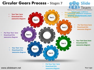 Circular Gears Process - Stages 7

                                                                            •   Your Text Goes here
          •   Your Text here                                                •   Download this
          •   Download this                                                     awesome diagram
                                                            Text 1
              awesome diagram
                                          Text 7

                                                                                              •    Put Text Goes here
                                                                            Text 2            •    Download this
                                                                                                   awesome diagram
•   Put Your Text here
•   Download this               Text 6
    awesome diagram
                                                                                          •       Your Text Goes here
                                                                            Text 3        •       Download this
                                                                                                  awesome diagram
          •   Your Text here
                                         Text 5
          •   Download this
              awesome diagram                             Text 4




                                                   •   Put Your Text here
                                                   •   Download this
www.slideteam.net                                      awesome diagram                                       Your Logo
 