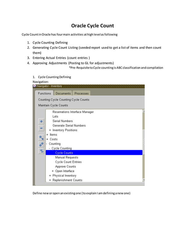 Cycle count in Oracle | DOCX