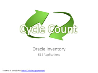 Oracle Inventory
EBS Applications
Feel free to contact me: lisdiana.fitriastuti@gmail.com
 