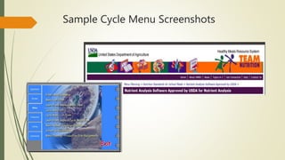 Sample Cycle Menu Screenshots
 
