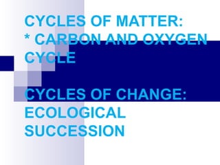 CYCLES OF MATTER:
* CARBON AND OXYGEN
CYCLE
CYCLES OF CHANGE:
ECOLOGICAL
SUCCESSION
 