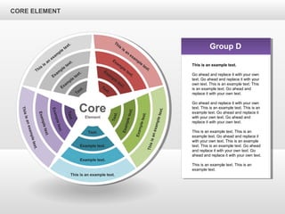 CORE ELEMENTCORE ELEMENT
Core
Element
This is an example text.
Example text.
Example text.
Text.
Thisisanexampletext.
Exampletext.
Exampletext.
Text.
Thisisanexampletext.
Exampletext.
Exampletext.
Text.
This
is
an
exam
ple
text.
Exam
ple
text.
Exam
ple
text.
Text.
This
is
an
exam
ple
text.
Exam
ple
text.
Exam
ple
text.Text.
Group D
This is an example text.
Go ahead and replace it with your own
text. Go ahead and replace it with your
own text. This is an example text. This
is an example text. Go ahead and
replace it with your own text.
Go ahead and replace it with your own
text. This is an example text. This is an
example text. Go ahead and replace it
with your own text. Go ahead and
replace it with your own text.
This is an example text. This is an
example text. Go ahead and replace it
with your own text. This is an example
text. This is an example text. Go ahead
and replace it with your own text. Go
ahead and replace it with your own text.
This is an example text. This is an
example text.
CORE ELEMENT
 
