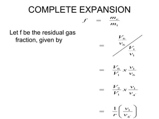 COMPLETE EXPANSION
Let f be the residual gas
fraction, given by













'
'
4
1
4
1
1
2
6
1
1
6
1
1
6
6
1
1
v
v
r
v
v
x
V
V
v
v
x
V
V
v
V
v
V
m
m
f e
 