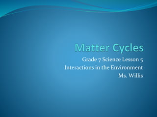 Grade 7 Science Lesson 5
Interactions in the Environment
Ms. Willis
 