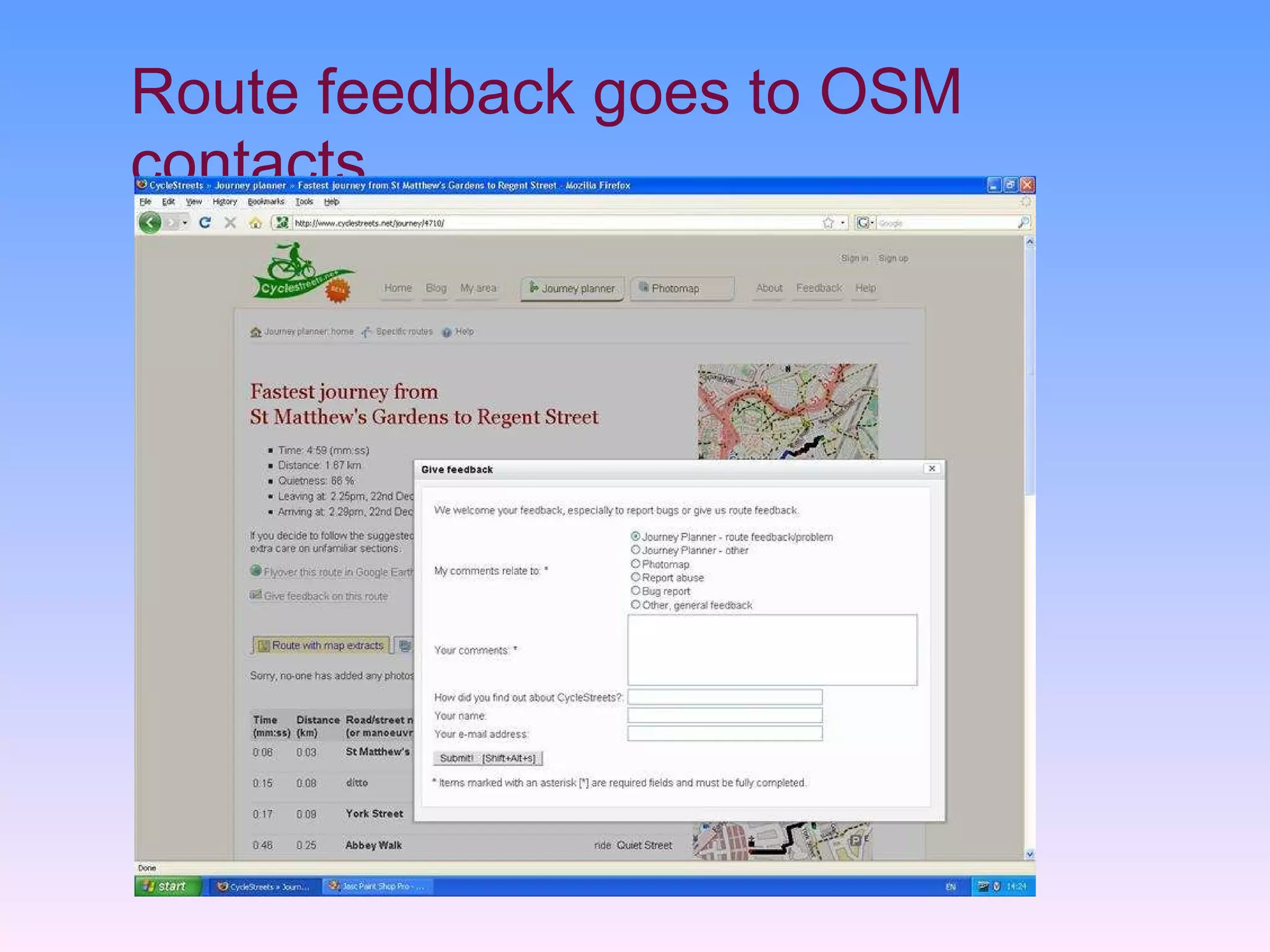 Route feedback goes to OSM contacts 